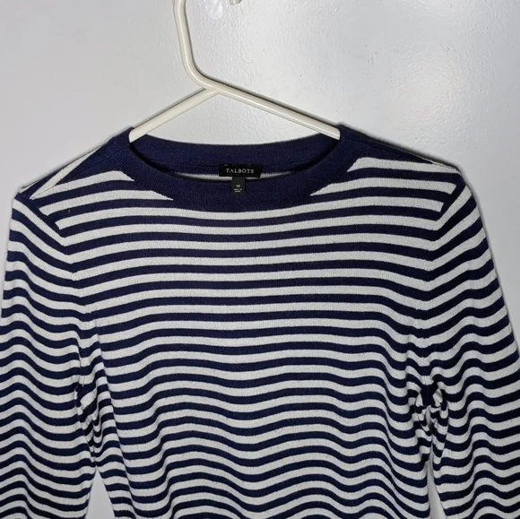 Talbots Nautical Striped Sweater Navy & White Soft Lambswool Blend Gently Used - Picture 8 of 12